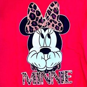 Disney Red Minnie Mouse T-shirt with Gold Glitter Outline. Size Medium